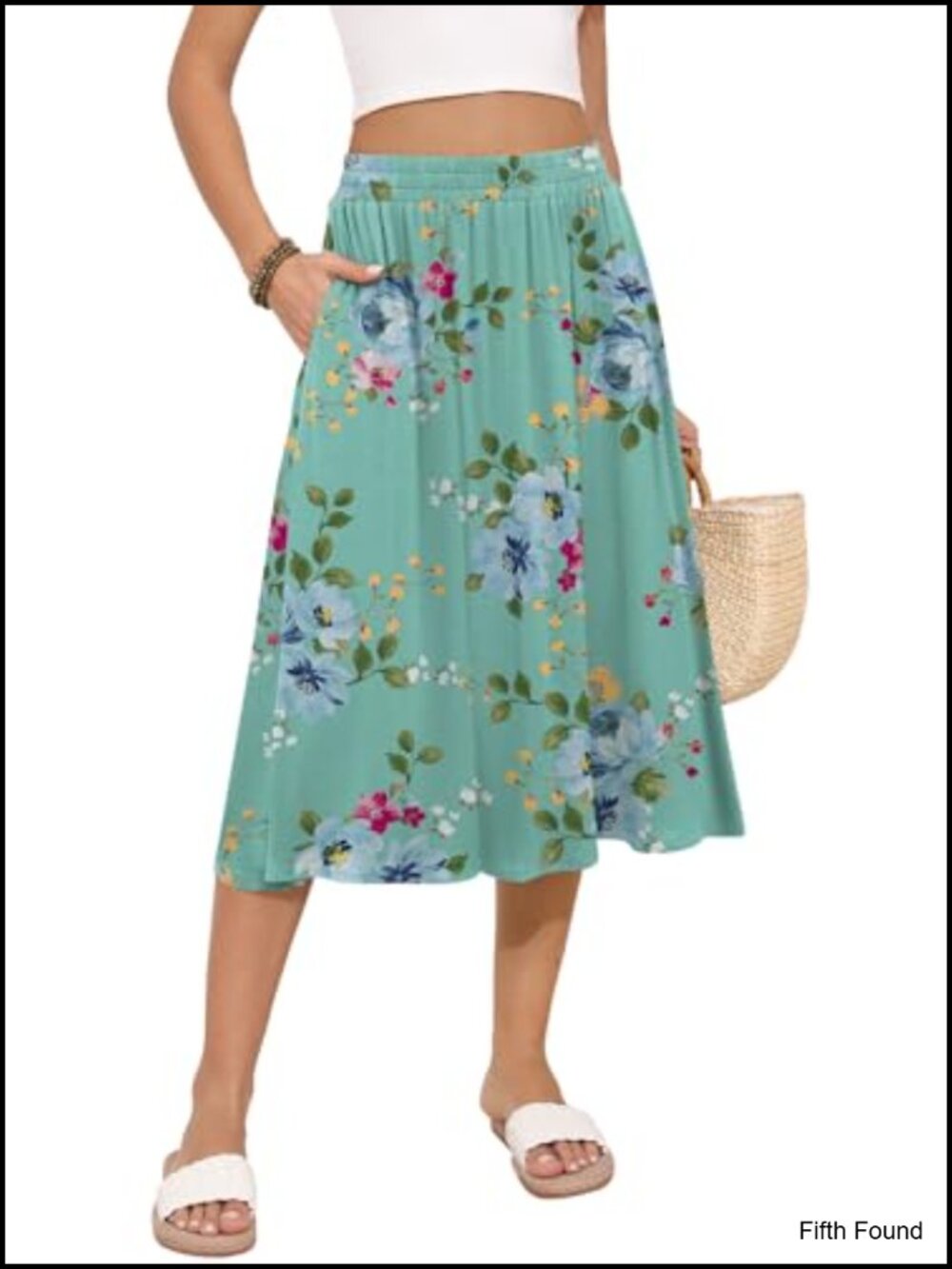 Women's Midi Skirt Flowy A-Line with Pockets Casual Summer Rayon Spandex